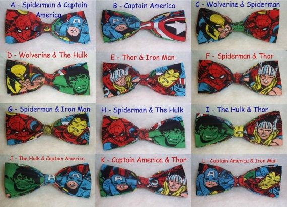 BowTies Made From Marvel Comics Fabric - Take Your Pick From 22 Great Looking Hero Bow Ties, Just Choose Your Favorite Characters