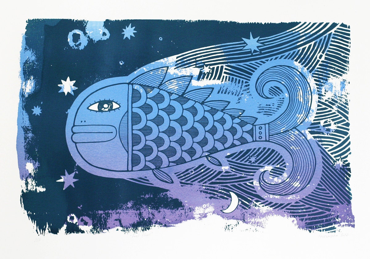 Feel Flows /in blue/, screenprint 50x70 cm