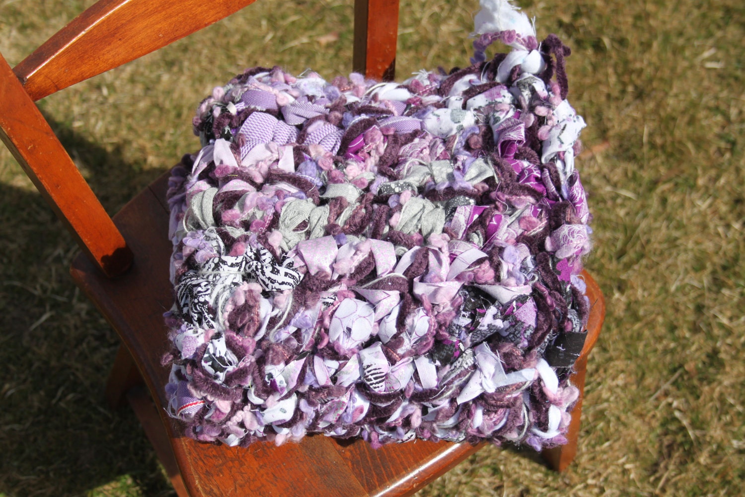 Hand Crocheted, Baby Photography Prop Blanket in Shades of Purple, White, and Black, made with material and yarn