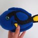 Eric the Blue Surgeonfish Plushie - made from a cobalt felted wool sweater and black, yellow and teal felt