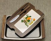 Tray / Board with Knife Vintage Wood Steel Tile Fruit Cheese Snack