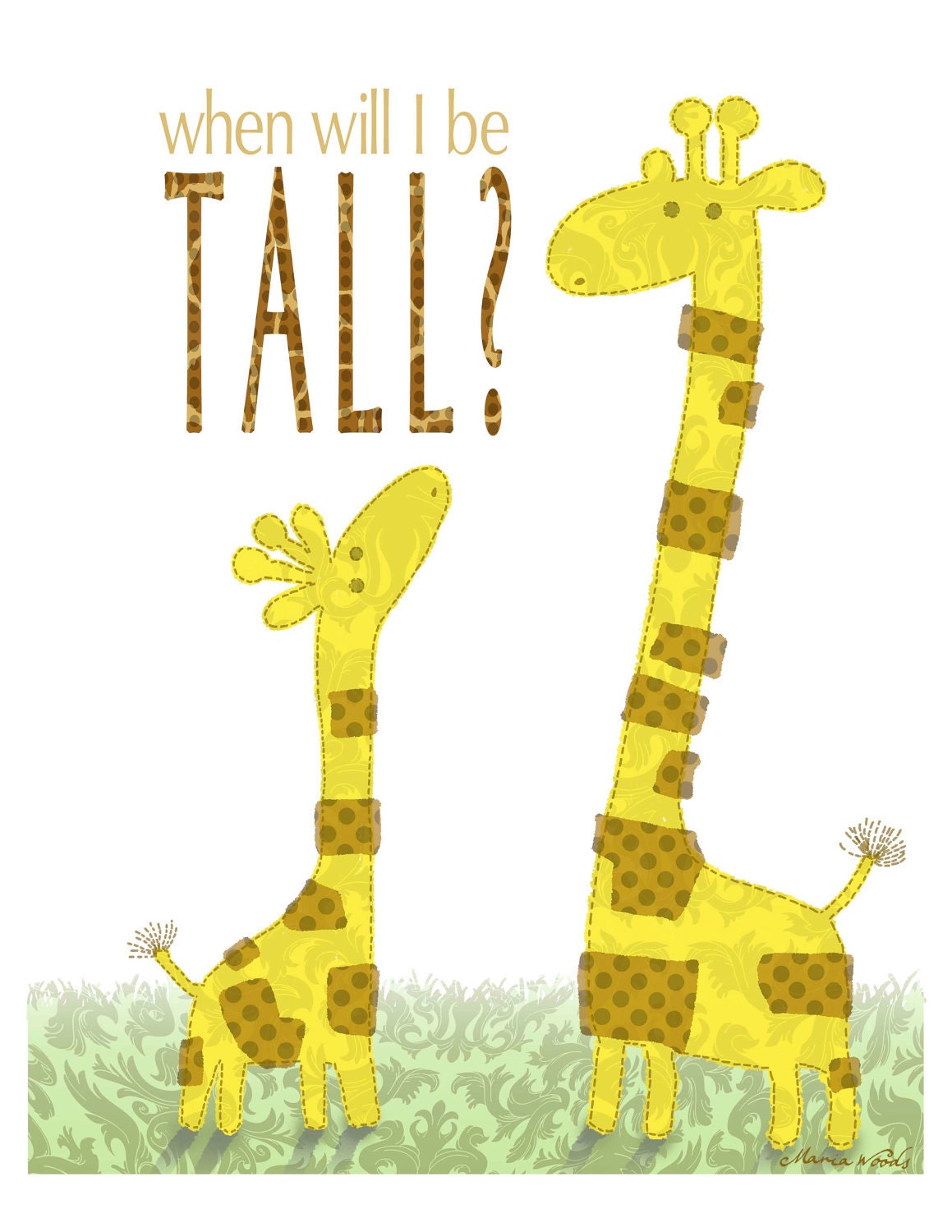 When will I be Tall  8x10" Giraffes Art Print for Baby's Nursery or Child's Bedroom