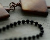 Black Ball Chain Necklace with Dyed Mother of Pearl Rectangular Bead and Copper Wire