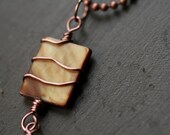 Antique Copper Ball Chain Necklace (D) with Mother of Pearl and Jasper Pendant