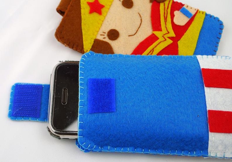 Hero collection Handmade Captain America iphone, iphone 4S felt cell phone case (FREE SHIPPING)