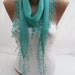 SpringGreen Cotton Shawl/  Scarf -Headband - Cowl with Lace Edge - Spring Summer Trends