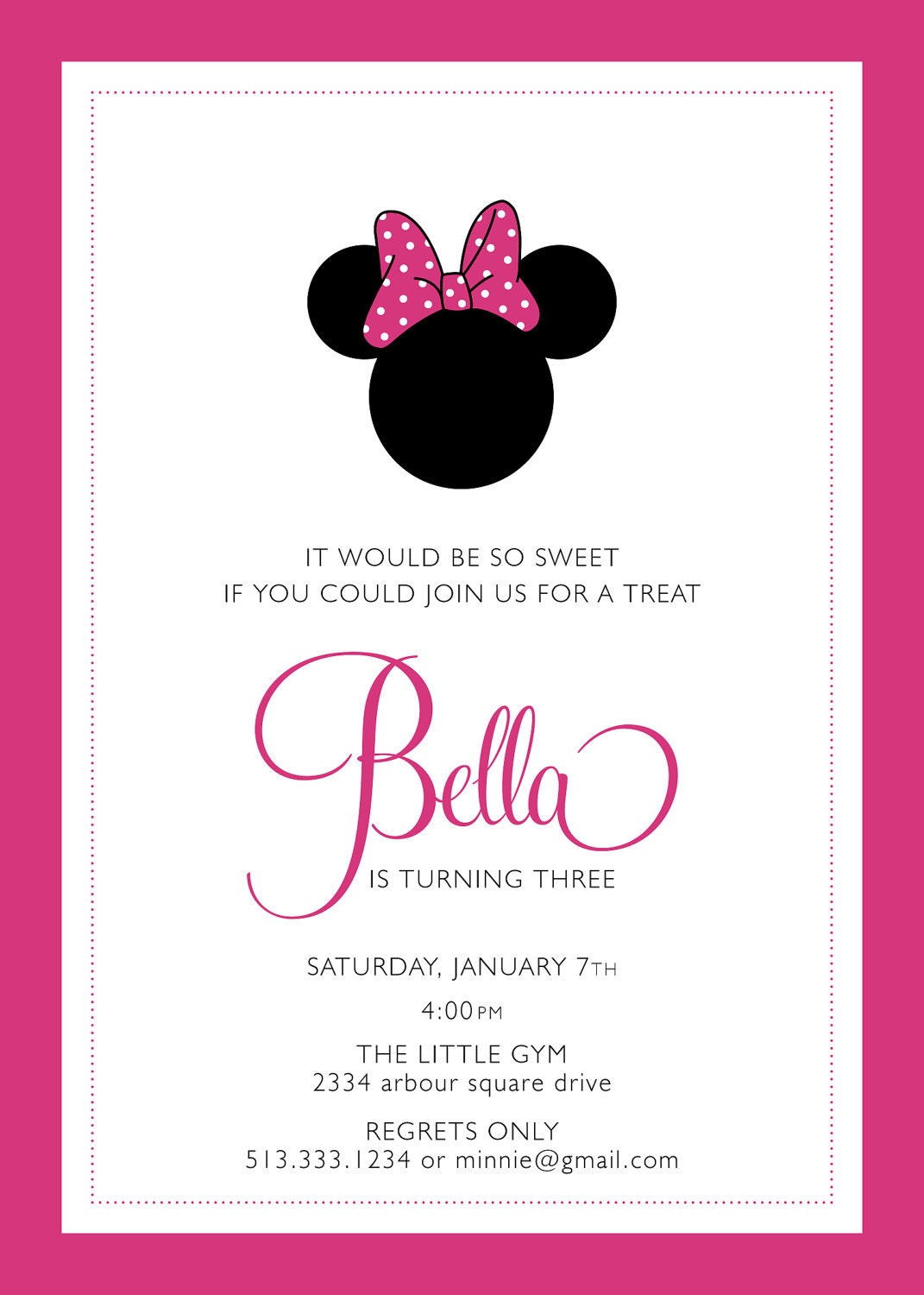 minnie mouse birthday party invitation . custom