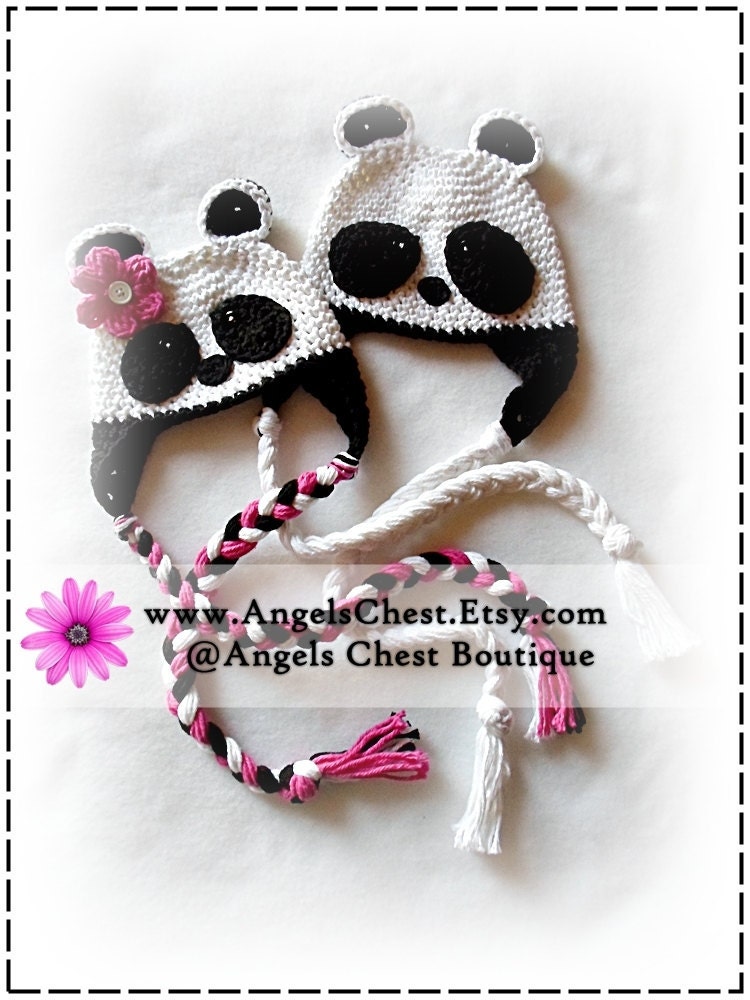 Panda Hat Crochet Earflap PROP Photography - Boy or Girl Sizes Teen to Adult by AngelsChestBoutique
