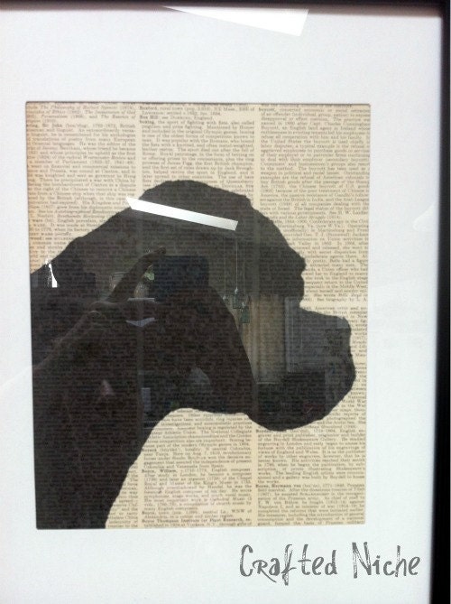SALE - Boxer Silhouette on Vintage Encyclopedia Page