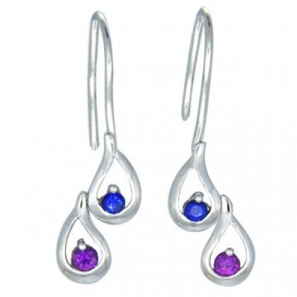 Multicolor Rainbow Sapphire Journey Earrings 14K White Gold (1/2ct tw) SKU: 393-14K-Wg