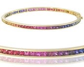 Multicolor Rainbow Sapphire Eternity Oval Bangle 14K Yellow Gold (8ct tw) SKU: 1520-14K-Yg