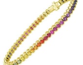Multicolor Rainbow Sapphire Bezel Set Tennis Bracelet 18K Yellow Gold (14ct tw) : sku 1571-18k-yg