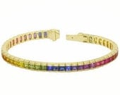 Multicolor Rainbow Sapphire Tennis Bracelet 14K Yellow Gold (8ct tw) : sku 310-14k-yg