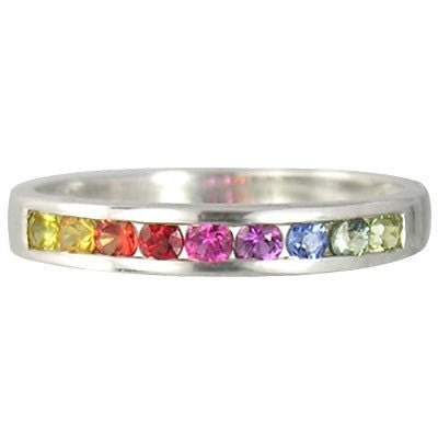 Multicolor Rainbow Sapphire Half Eternity Band Ring 925 Sterling SIlver : sku 892-925