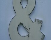 Wedding decor rustic  shabby chic hanging wood letters Ampersand 3/4" thick 12" tall painted Antique  white and distressed.