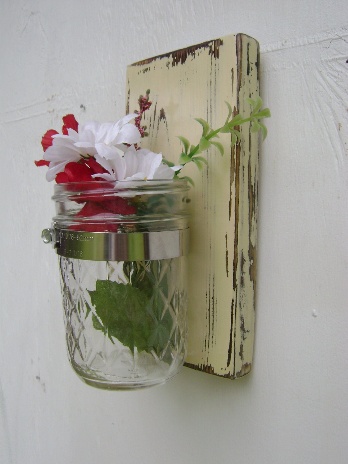 country vase shabby chic wall sconce mason jar French cottage wall vase cottage decor handmade rustic slightly destressed