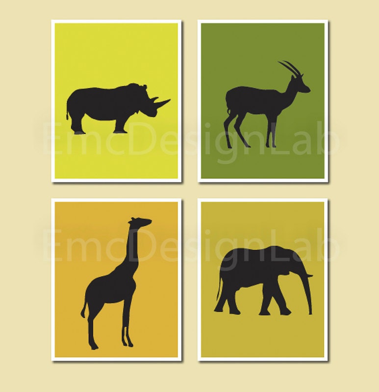 Nursery Wall Decor African Animals Silhouette Print Set