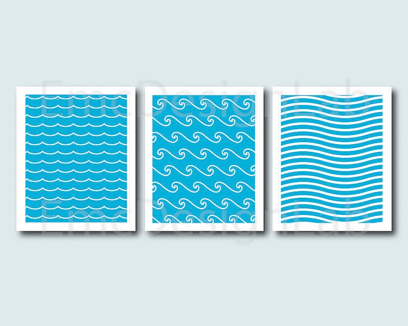 Set of 3 prints 8x10 Nautical Marine Abstract Modern Pattern