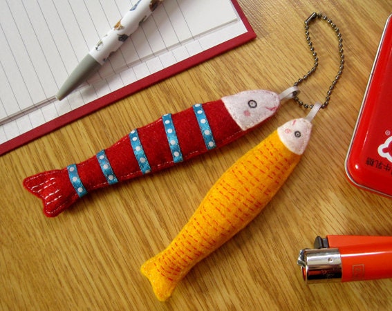 Two Little Fish - Cute Handmade Felt Bag Charm