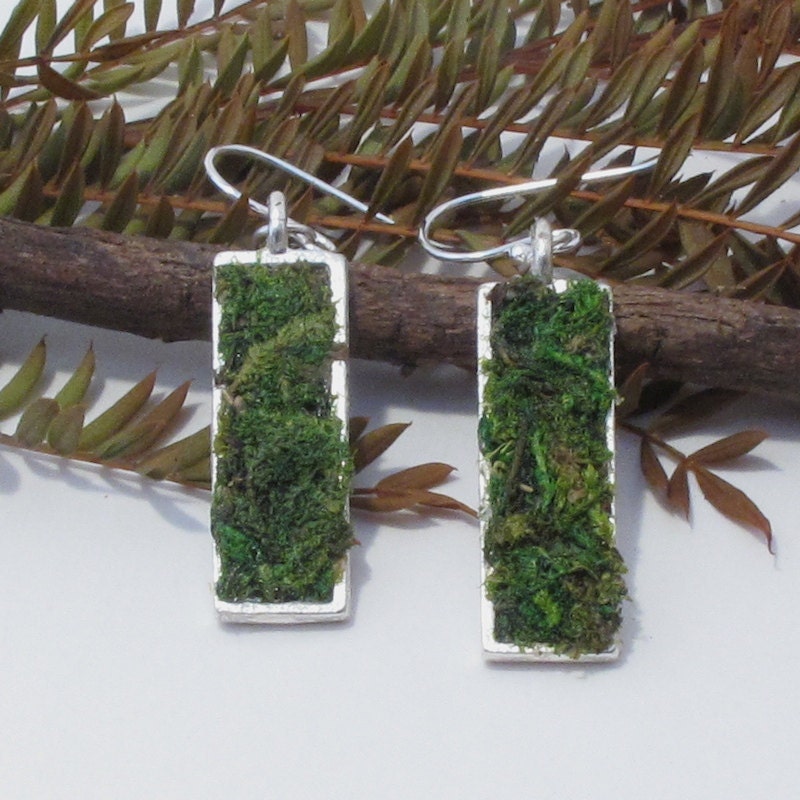 Moss Earrings, Eco Friendly, Terrarium Jewelry, Living Plant Jewelry, Gardener, Garden Gift