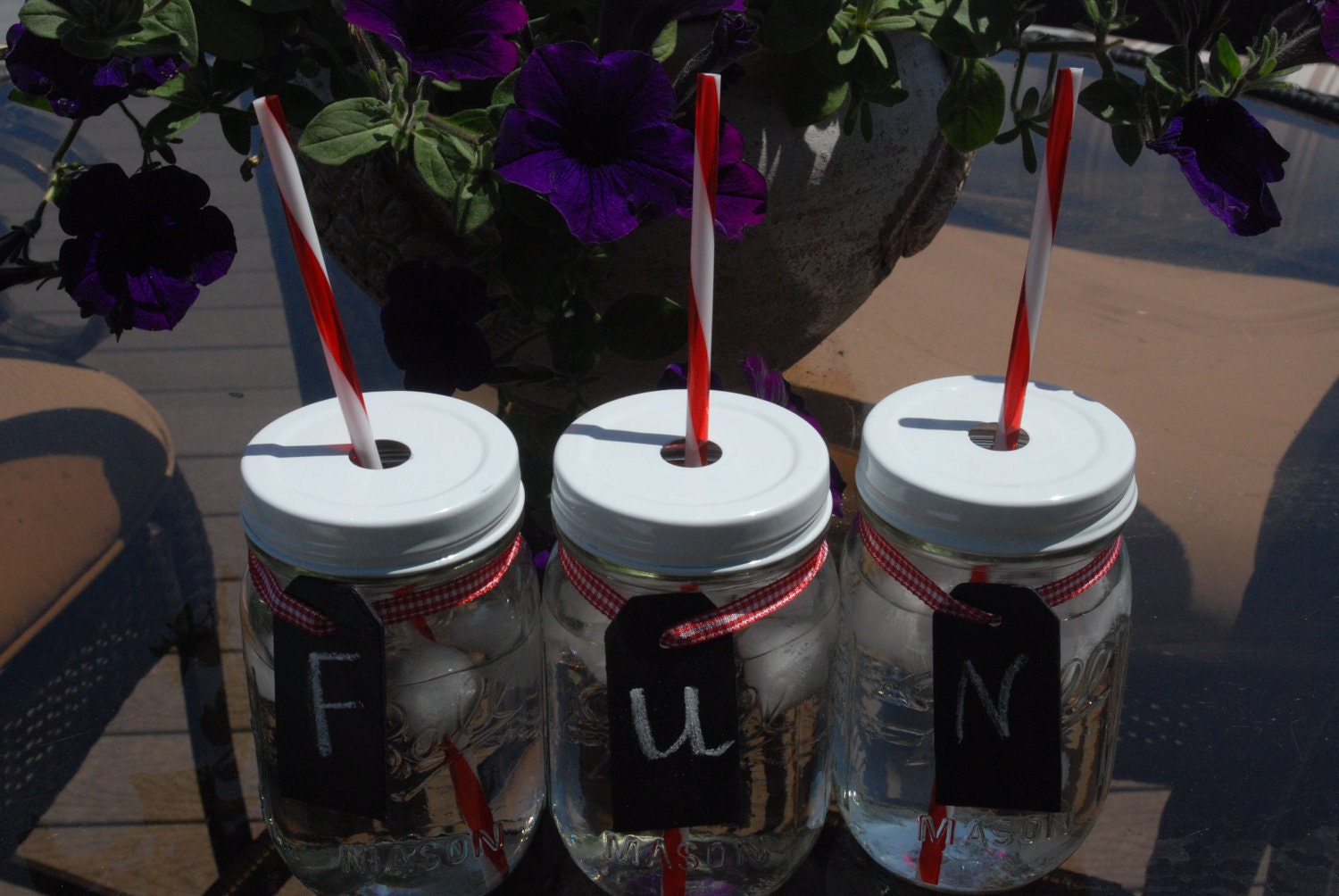 Set of 3 Mason Jar Tumblers with Reusable Straws and Chalkboard Tags