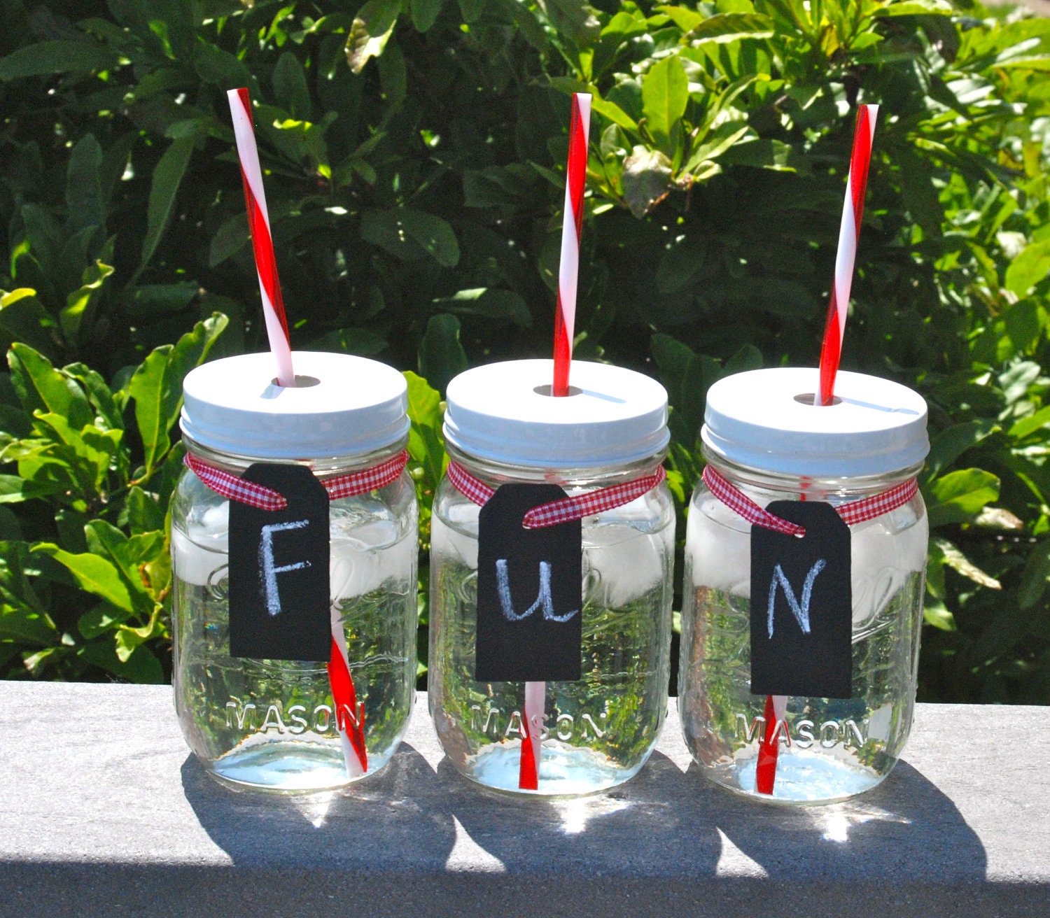 Set of 3 Mason Jar Tumblers with Reusable Straws and Chalkboard Tags