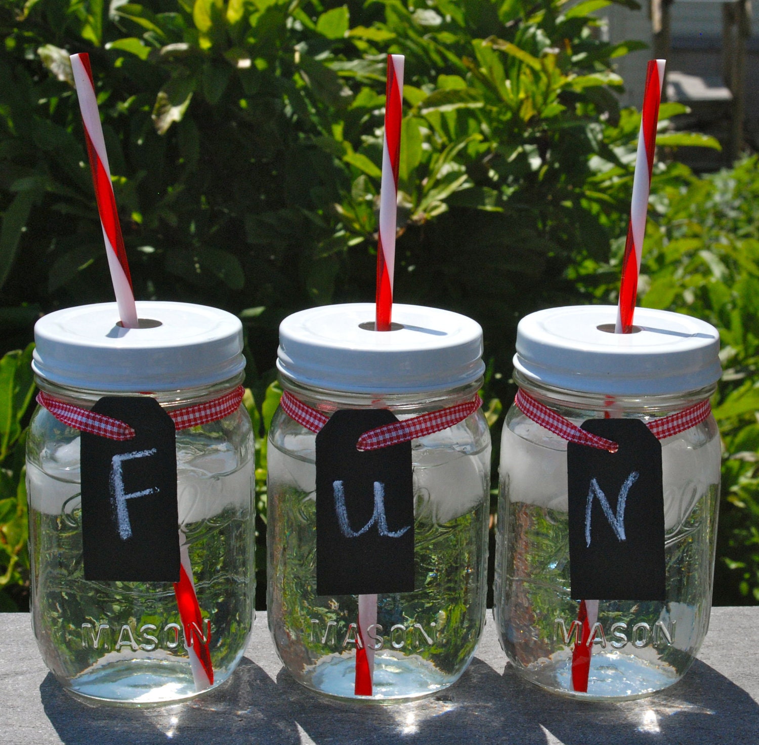 Set of 3 Mason Jar Tumblers with Reusable Straws and Chalkboard Tags