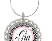 Set of 6 -PERSONALIZED WINE CHARMS - Sweet Damask - Swavorski Crystals- Perfect For Bachelorette Party Favors, Wedding Favor, and Gifts