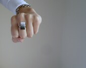 Black rectangle ring / Adjustable ombre ring / Geometric ring / Black grey ombre