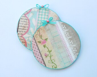 Shabby Chic Round Robins Egg Blue and Pink Wooden Magnets