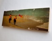 Surfing Couple 'Red Buoy' - Limited Edition Fine Art Photo Transfer on 10"x30" Wood Panel by Patrick Lajoie