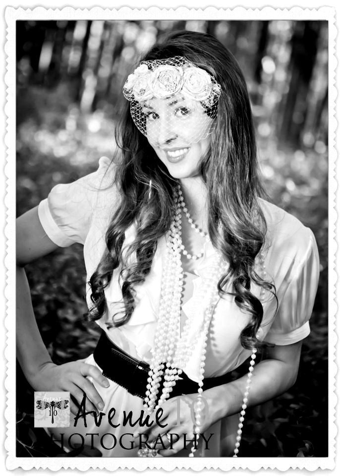 Vintage Style Wedding Veiling Hairpiece Off White or Cream Dupioni Silk Handrolled Rosette Fasinator Headband Hat, Feathers, Crystals