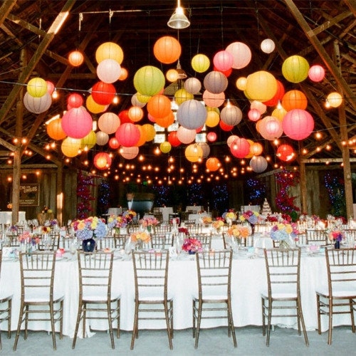 48 Paper Lanterns with ribbons - Wedding, Party, Nursery Decor