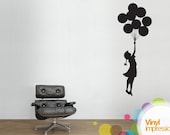 Small Banksy Girl Floating Balloon Wall Stickers