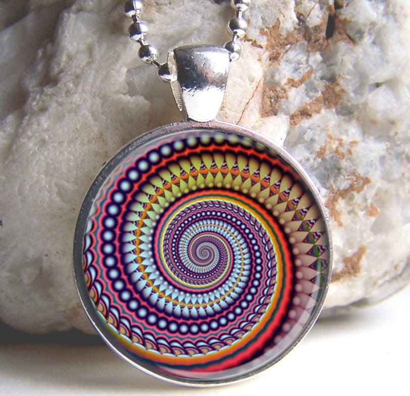 Art Pendant, Abstract Art Pendant, Illusion Art Pendant, Silver And Glass Charm Necklace