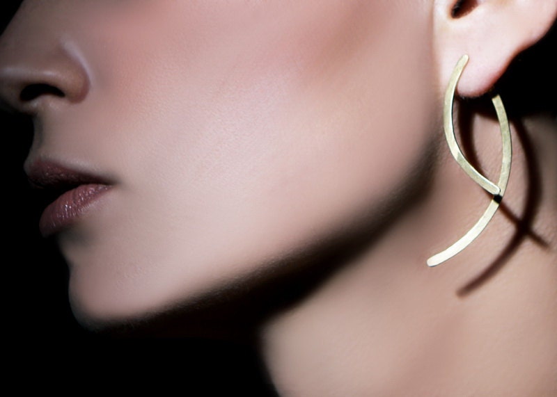 Sterling Silver 24 Karat Gold-Plated Two Arcs Moon Silhouette Shape Vesatile Modular Metalwork Handmade Earrings