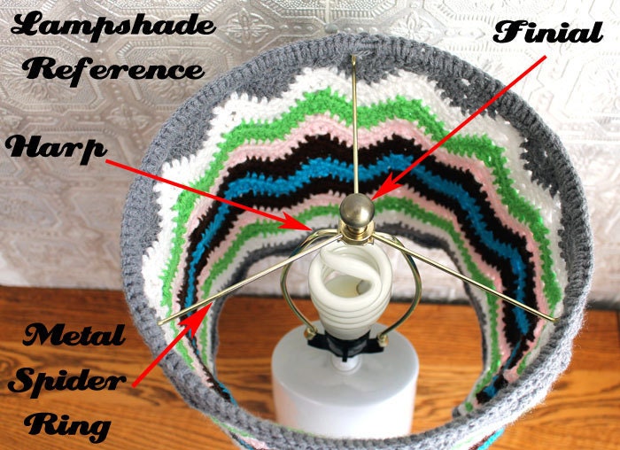 Yellow Lampshade Granny Square Gold Crochet Teal White Retro Unique Lighting Housewares Retro Inspired
