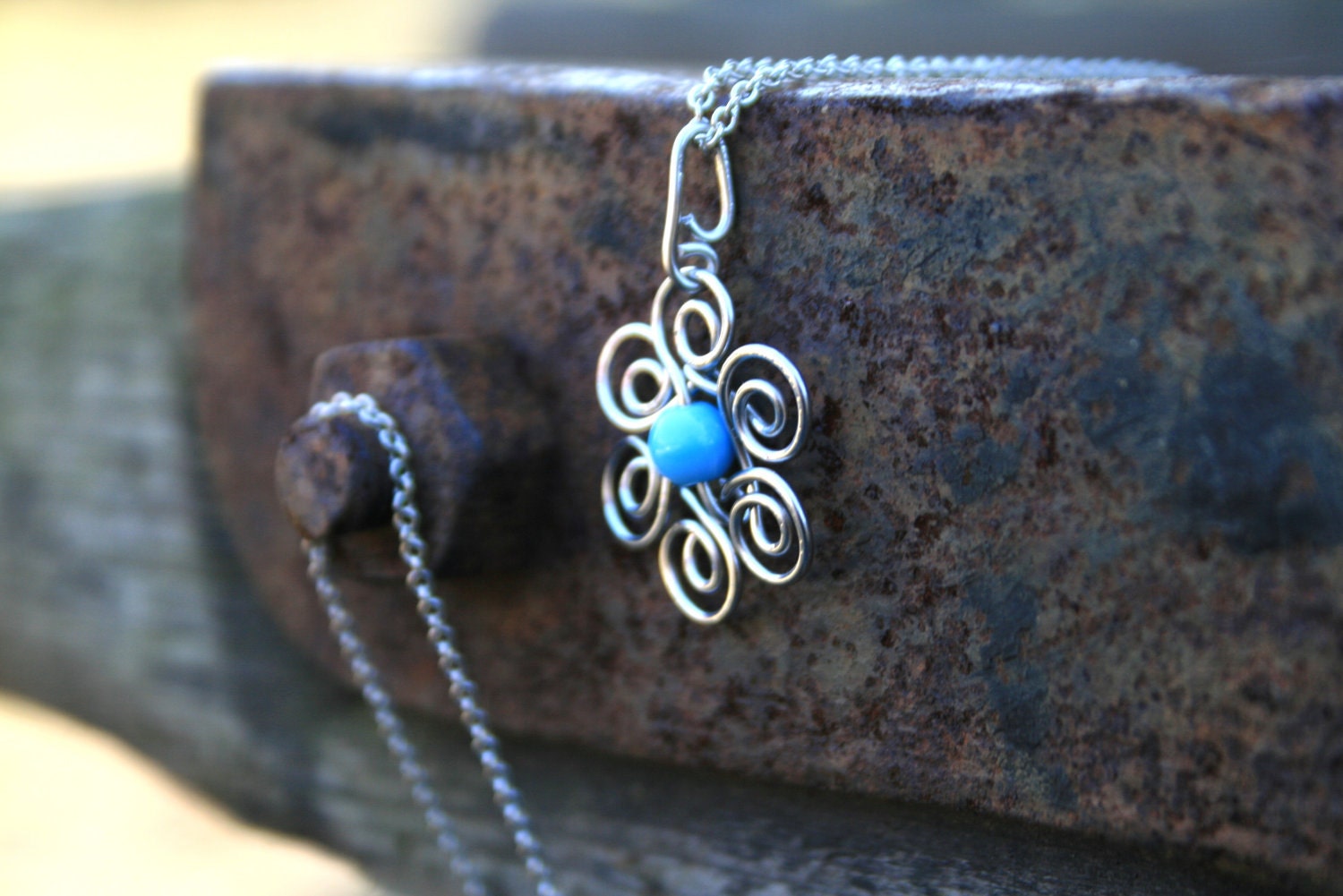 Handcrafted surgical wire flower pendant, flower jewelry, fresh spring pendant
