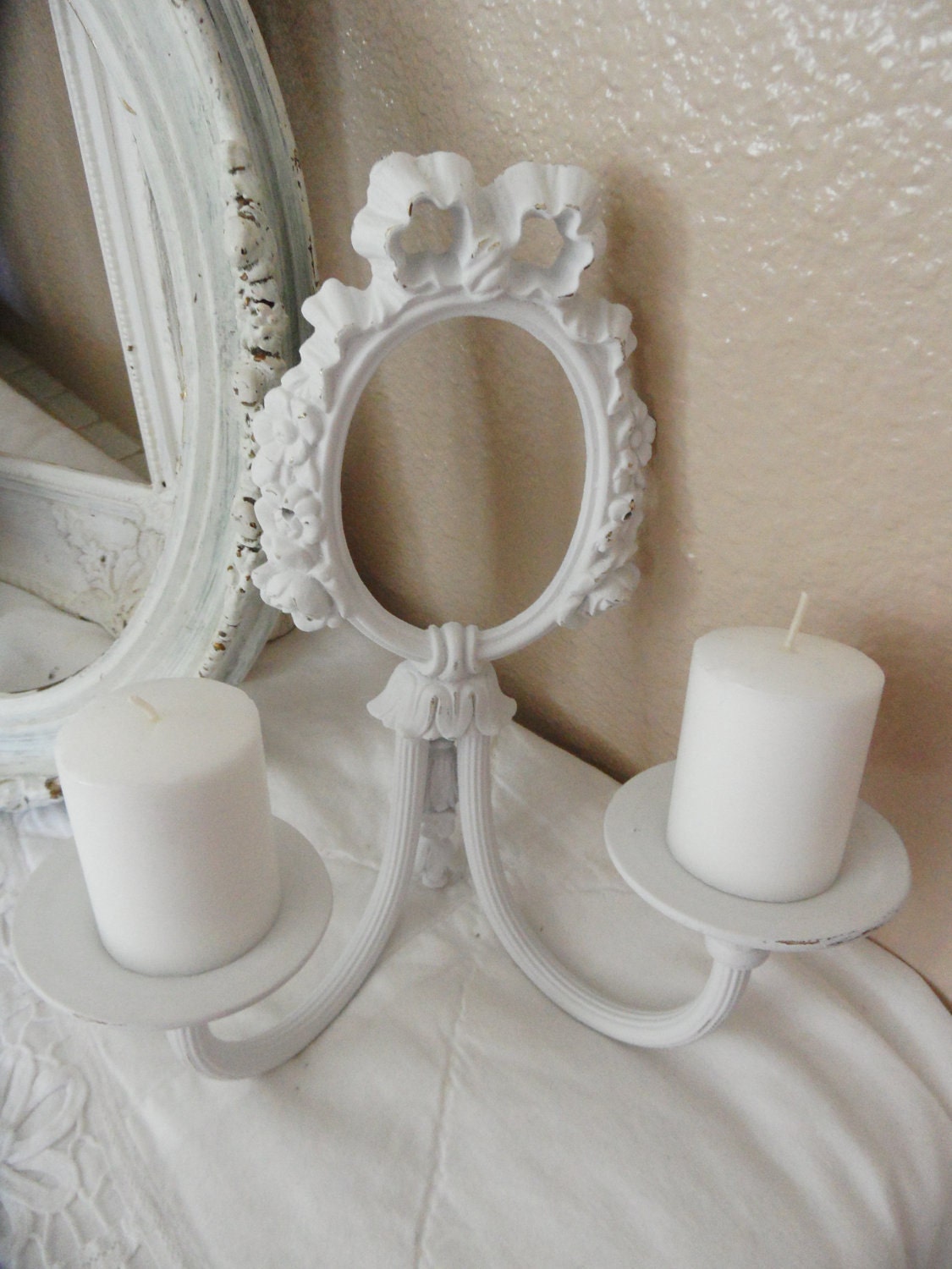 Adorable Vintage Shabby Chic Iron Ornate Wall Sconce With Bow and Roses