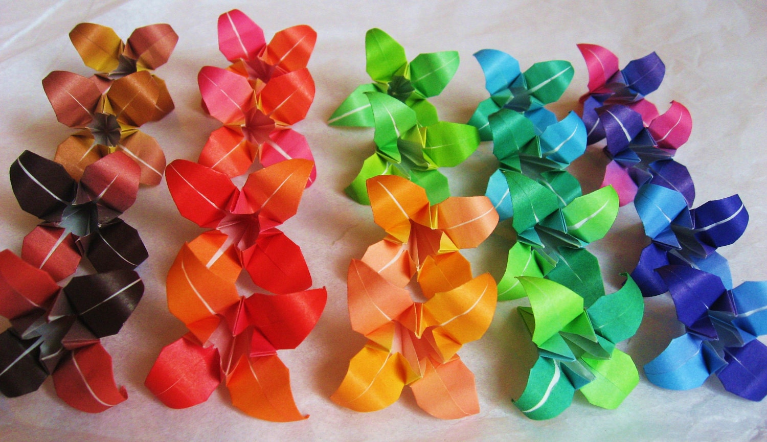 20 Japanese Origami Irises - origami flowers made to order with rainbow origami paper, flowers for table favors, gifts, party favors -