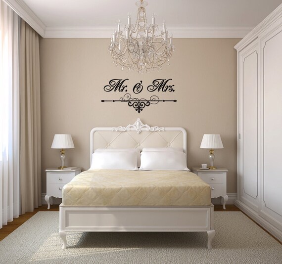 Mr. and Mrs. Wall Art Vinyl Black Decal with Flourish for Bedroom, Wedding and Home Decor