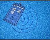 Doctor Who Tardis Inspired Applique Blue Flannel Blanket with White Flannel Backing -- Geek-a-bye Baby Blanket -- Sci-Fi Geek - Handmade