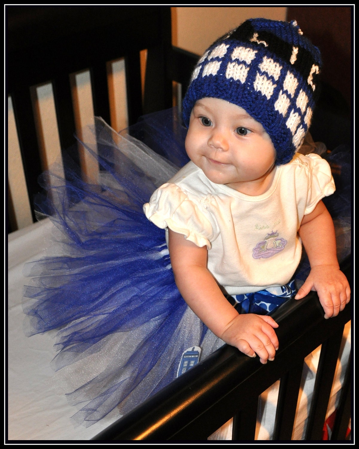 Doctor Who Tardis Inspired Tutu, Royal Blue, White with Bow and Tardis Applique - Geek-a-bye Baby - Sci-fi Geek - Available in Many Sizes