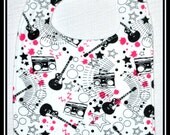 Pink Paint, Guitar and Boombox Flannel Bib with White Terry Cloth - Geek-a-bye Baby -- Rock Geek - Handmade