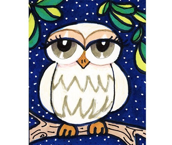 White Owl, Childrens Room Decoration, Kids Wall Art, Nursery Room Print, by Paula DiLeo 8 x 10