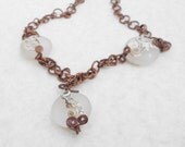 Necklace, Lampwork Glass Beads, Antique Copper, White, Silver, Ivory Swirl Glass