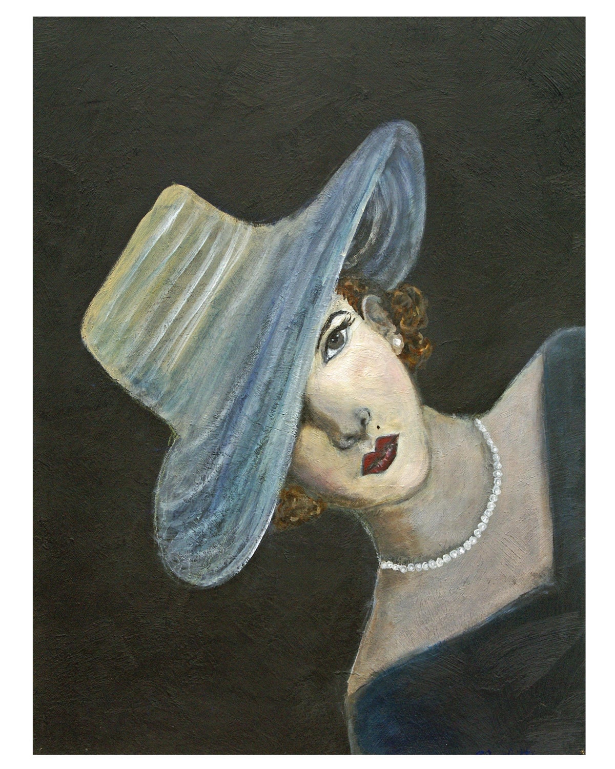 8 x 10 Original Print, Mystery, Josephine, woman in fashion, vintage, lady portrait, 1940s, Lady in a hat, Wall Decor, black, pearls,