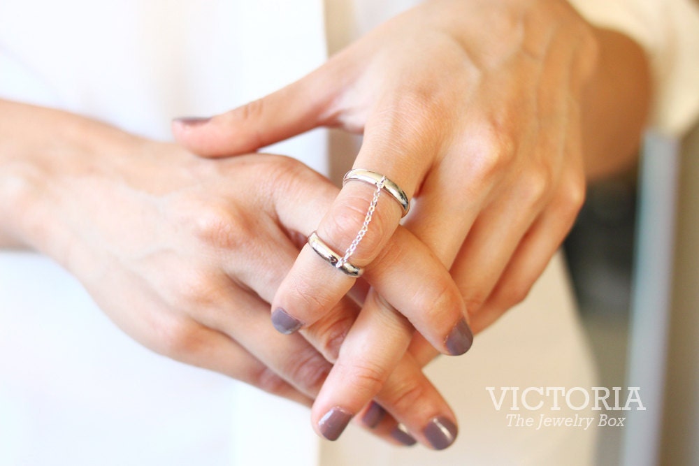 Simple Genuine 925 Sterling Silver Slave Chain Ring by VICTORIA- The Jewelry Box