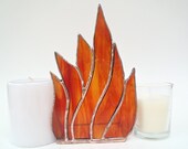 Stained Glass Candle Holder Orange and Red Handmade