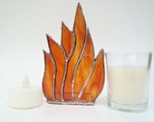 StainedGlass Candle Holder Orange and Red Flames